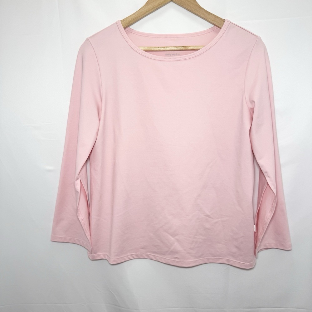 Dudley Stephens Wilshire Split Flare Long Sleeve Top M‎ Pink Jersey Knit Repreve